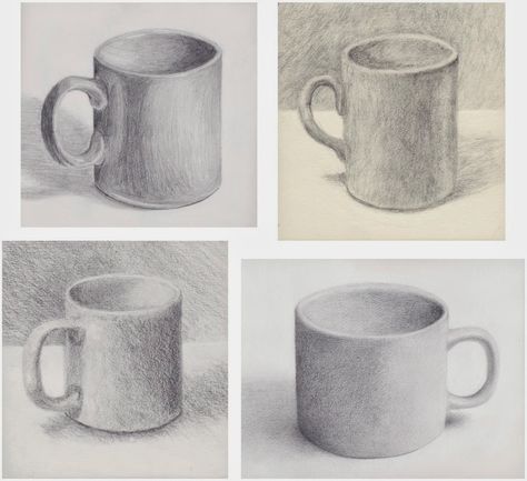 Mug Drawings - 2nd Semester - Drawing Class Mug Drawing Ideas, Drawing Cup, Coffee Mug Drawing, Value Drawing, 2nd Semester, Mug Drawing, Shading Drawing, Scale Art, Value In Art