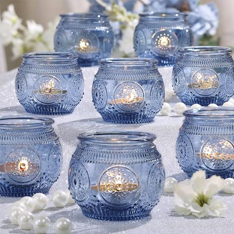 Amazon.com: LAMORGIFT 12 Pcs Blue Votive Candle Holders- Blue Candle Holders for Bridal Shower Decorations, Votive Candle Holders Bulk for Wedding Reception Table Centerpieces, Baby Shower Party Decor : Home & Kitchen Candle Centerpieces For Home, Blue Bridal Shower Decorations, Blue Bridal Shower Themes, Blue Votive Candle Holders, Reception Table Centerpieces, Blue Candle Holders, Blue Candle, Something Blue Bridal, Blue Bridal Shower