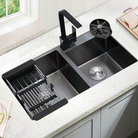 Ikea Farmhouse Sink, Granite Installation, Porcelain Kitchen Sink, Kitchen Sink Ideas, Kohler Kitchen Sink, Top Mount Kitchen Sink, Glass Rinser, Double Kitchen Sink, Black Kitchen Sink