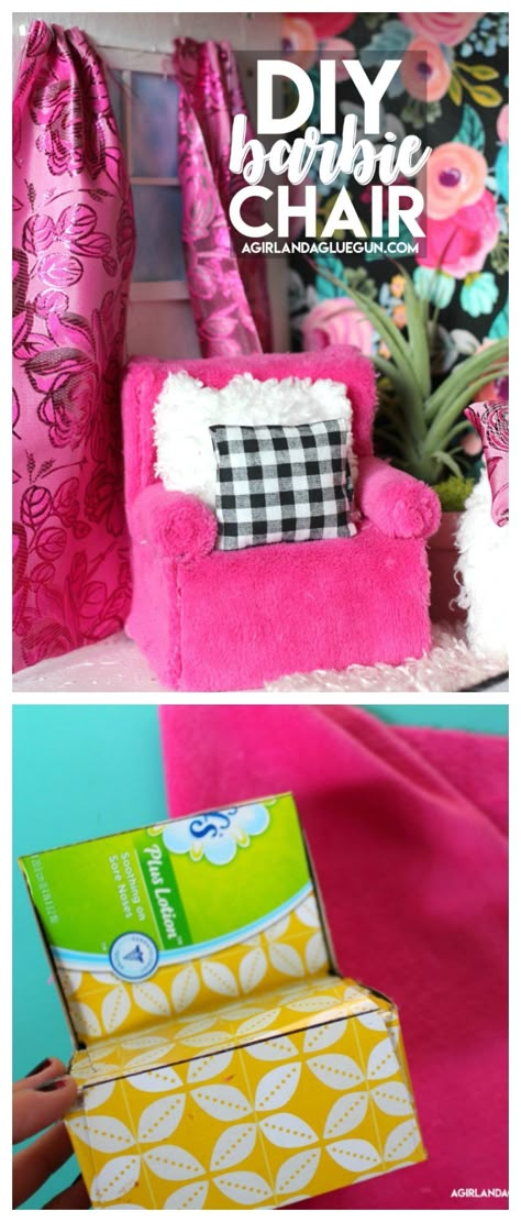 Barbie Couch and chair DIY! - A girl and a glue gun Barbie Couch, Barbie House Furniture, Diy Barbie House, Chair Diy, Chair Couch, Couch Diy, Doll Furniture Diy, Diy Barbie Clothes, Barbie Dolls Diy