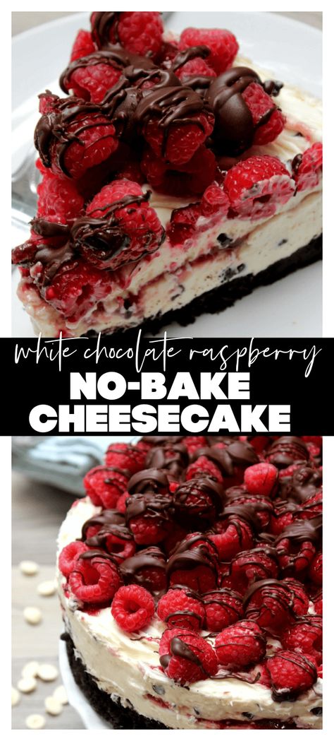 White Chocolate Raspberry Truffle No Bake Cheesecake No Bake Birthday Desserts, No Bake Cheesecake Recipes, Dessert List, Cookout Desserts, No Bake Cheesecake Recipe, Raspberry No Bake Cheesecake, Raspberry Truffle, Cheesecake Desserts Recipes, Cool Whip Desserts