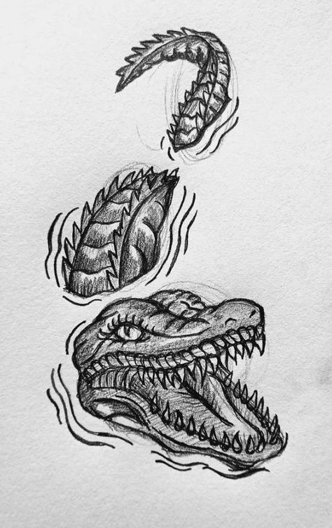 Gator Drawing, Alligator Tattoo Design, On The Chest Tattoo, Crocodile Tattoo Design, Long Tattoo Design, Gator Tattoo, Alligator Drawing, Crocodile Drawing, Louisiana Tattoo