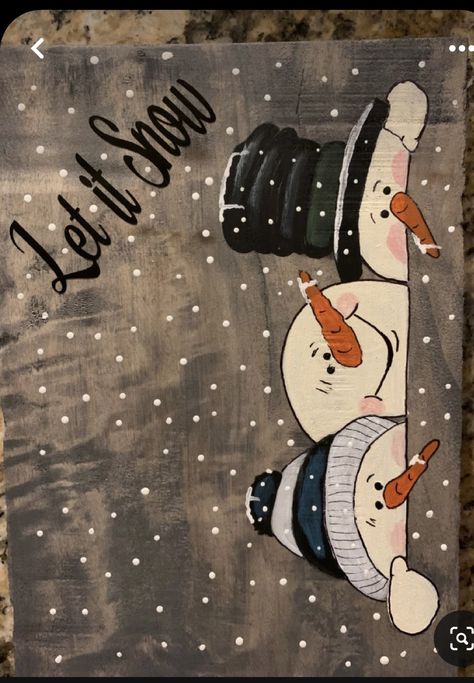 Christmas Signs Canvas, Snowman Christmas Painting, Christmas Painting Snowman, Snowman Paintings Easy, Wood Board Painting Ideas Christmas, Christmas Slate Painting, Christmas Painting Ideas On Wood, Easy Christmas Paintings On Wood, Santa Faces To Paint Simple