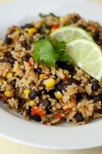 brown rice with black beans Rice With Black Beans, Rice And Black Beans, Black Bean Recipes, Brown Rice Recipes, Mexican Rice, Low Sodium Chicken Broth, Think Food, Dog Bag, Bean Recipes