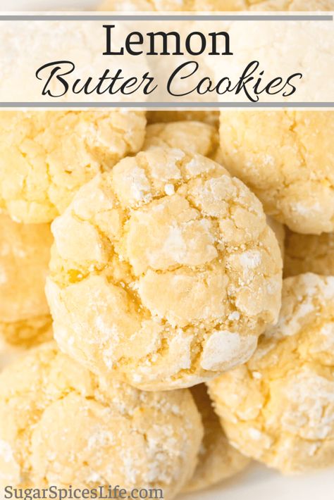 Lemon Butter Cookies Recipe, Cakey Cookies, Lemon Butter Cookies, Ball Cookies, Cookies Lemon, Custard Cookies, Lemon Cookies Recipes, Lemon Cake Mixes, Lemon Dessert Recipes