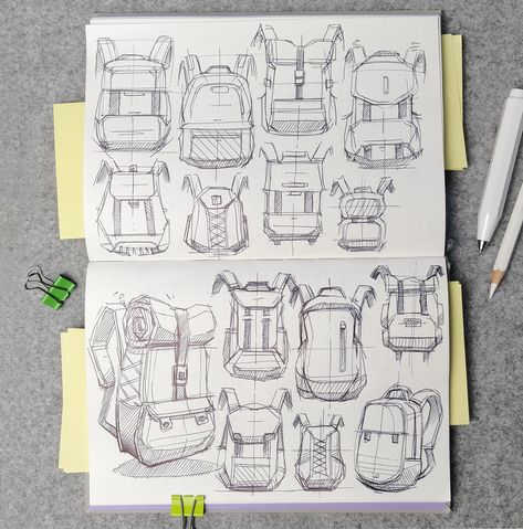 Backpack Design Concept, Backpack Drawing, Industrial Design Portfolio, Perspective Sketch, Industrial Design Product, Perspective Drawing Lessons, Bag Illustration, Props Art, Object Drawing