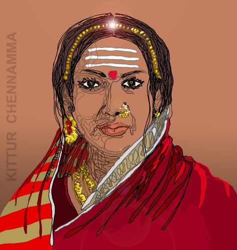 Kittur Rani Chennamma, Rani Chennamma, Indian Freedom Fighters, Women Illustration, Line Sketch, Desi Fashion Casual, One Line Drawing, Warrior Queen, South India