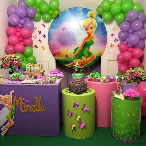 Tinkerbell Party Ideas Decoration, Tinkerbell Balloon Arch, 1st Birthday Tinkerbell Theme, Tinkerbell Balloon Garland, Tinker Bell Backdrop, Tinker Bell 2nd Birthday, Tinkerbell Party Theme, Sweet 16 Party Themes, Disney Theme Party