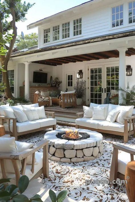 #BackyardDecor #BackyardDecoratingIdeas #BackyardDecorDiy #BackyardDecorIdeas #BackyardDecoratingIdeasOnABudget Backyard Fire Pit Ideas, Backyard Fire Pit, Fire Pit Ideas, Fire Pit Lighting, Farmhouse Patio, Cozy Backyard, Backyard Renovations, Outdoor Living Rooms, Dream Life House