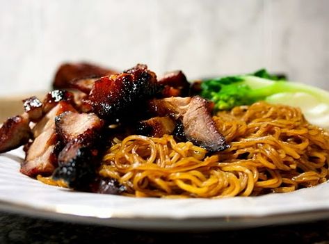 I suggested a few different ways to enjoy the homemade cha siu   from my previous post but serving it as topping atop some dry tossed egg... Fresh Egg Noodles, Malaysia Recipes, Noodles Asian, Recipes Notes, Egg Noodle Recipes, Grilled Roast, Asian Meals, Family Dishes, Chinese Home