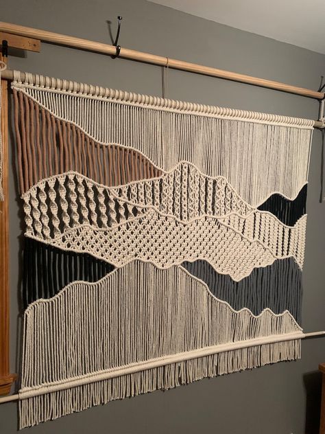 Mountains Calling Macrame Wall Hanging - Etsy New Zealand Mountain Macrame Wall Hanging, Macrame Mountains, Woven Wall Hanging Pattern, Contemporary Macrame, Long Macrame Wall Hanging, Macrame Wall Hanging Bedroom, Bedroom Macrame, Easy Macrame Wall Hanging, Macrame Weave