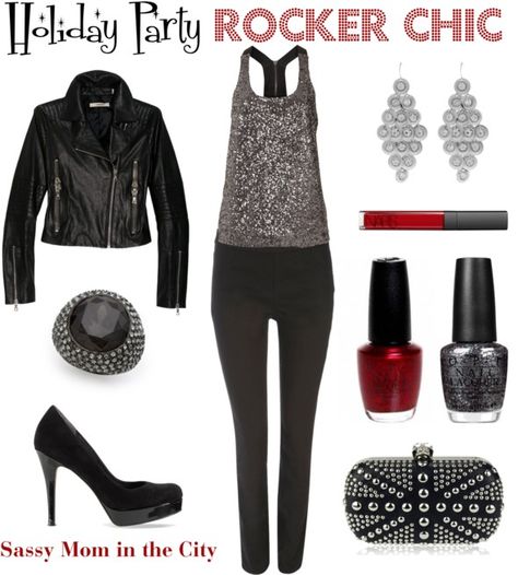 Holiday Party Attire - Rocker Chic House Party Outfits, House Party Outfit Casual, Rocker Chic Outfit, House Party Outfit, Christmas Party Outfit Work, Punk Chic, Holiday Party Attire, Casual Party Outfit, Fall Chic