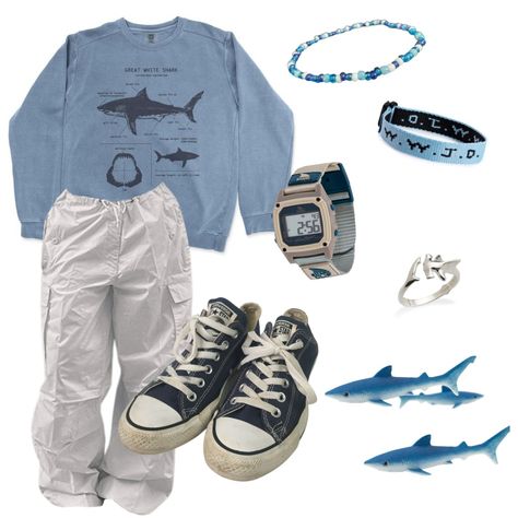 Shark Clothes, Shark Outfit, Fishing Outfit, Ocean Outfits, Marine Outfit, Silly Clothes, Funky Outfits, Vibe Clothes, Fishing Outfits