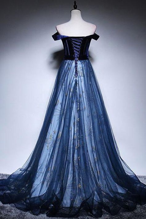 Matric Farewell Dresses, Court Attire, Hunters Moon, Farewell Dresses, Matric Farewell, Tulle Long Prom Dress, Dark Blue Velvet, Elf Druid, Off Shoulder Evening Dress