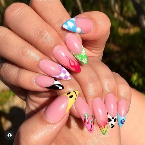 Festival Nails Almond, Funky Nails Almond, Glastonbury Nails, Pink Zebra Nails, Nail Designs For 2023, Bandana Nails, Lavender Nails, Spring Nail Designs, Stiletto Nails Designs