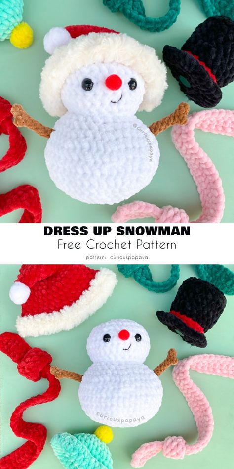 Snowman Ideas, Holiday Crochet Patterns, Crochet Christmas Ornaments Free, Crochet Ornament Patterns, Christmas Crochet Patterns Free, Crocheted Christmas, Crochet Christmas Gifts, Crochet Patterns Free Beginner, Crochet Snowman