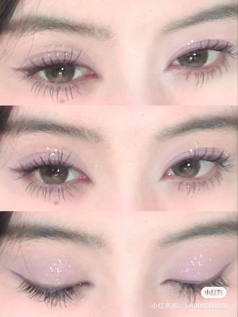 Lavender Douyin Makeup, Light Purple Eye Makeup, Light Purple Eyeshadow, Lavender Eye Makeup, Mauve Makeup, Purple Eye Makeup, Doll Eye Makeup, Korean Eye Makeup, Event Makeup