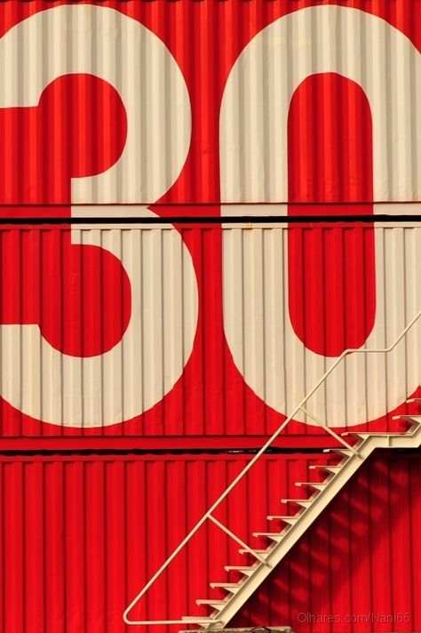 My dream is to build a beach home one day out of shipping containers like these... If they don't already have a cool gradin painted on it, I might be inclined to have one done. White Industrial, Red Wall, Trending Pins, Wayfinding Signage, Sanya, Foto Art, Environmental Graphics, Typography Letters, Red Aesthetic