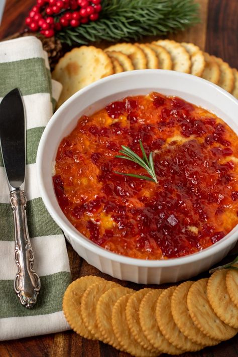 Red Pepper Jelly Cream Cheese Dip - Wine a Little, Cook a Lot Red Pepper Jelly Cream Cheese, Pepper Jelly Cream Cheese Dip, Red Pepper Jelly Appetizer, Pepper Jelly Cream Cheese, Pepper Jelly Dip, Cream Cheese Recipes Dip, Red Pepper Jelly, Cheese Dip Recipe, Sweet Potatoe Bites