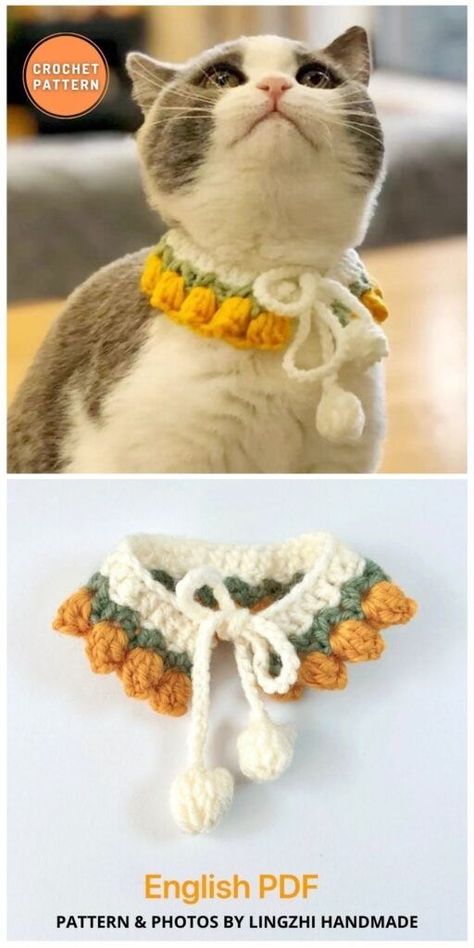 Crochet Cat Collar, Collar Patterns, Crochet Dog Clothes, Crochet Business, Crochet Design Pattern, Crochet Collar, Fun Crochet Projects, Crochet Dog, Diy Crochet Projects