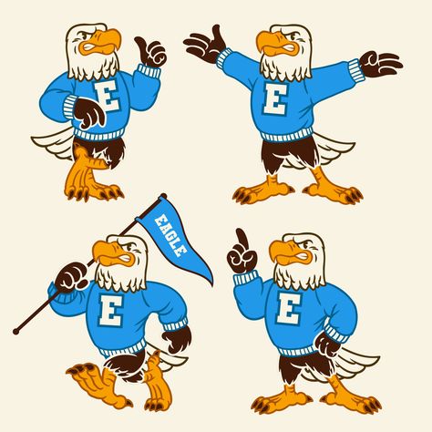 Download the Vector Set of Eagle Sport Mascot in Vintage Retro Hand Drawn Style 28297822 royalty-free Vector from Vecteezy for your project and explore over a million other vectors, icons and clipart graphics! Vintage Football Mascot, Vintage School Mascot, Eagle Mascot Design, Lion Mascot Logo, Retro Sports Graphics, Eagles Illustration, College Jeans, Lion Character, Mascot Ideas