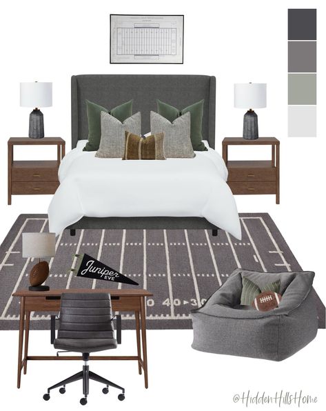 Tilly Upholstered Bed curated on LTK Tilly Upholstered Bed, Football Rug, Gray Headboard, Grey Headboard, Boy Bedroom Design, Teen Boy Bedroom, Tufted Bed, Boy's Bedroom, Upholstered Bed