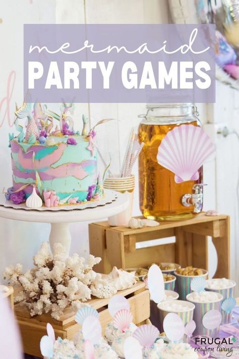 Mermaid parties are a fun theme idea for a girls’ party. Enjoy 11 girls mermaid party games & activities that will wow the kids and make a memorable day for the birthday girl and her little mermaids. Have fun with relay races, classic party games, and mermaid inspired fun for kids. Little mermaid bday party ideas for kids that keep them entertained and having a good time. #FrugalCouponLiving #littlemermiad #partygames Mermaid Themed Party Games, At Home Mermaid Party, Mermaid Sack Race, Backyard Mermaid Birthday Party, Indoor Mermaid Party Games, Mermaid Games For Kids, Mermaid Party Crafts, Mermaid Birthday Party Games Activities, Mermaid Party Games Activities