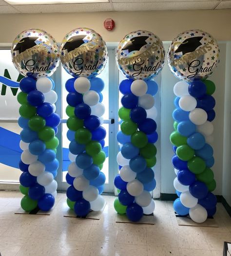 Blue And Green Graduation Party, School Balloons, Green Graduation Party, Pastor Appreciation Day, Grad 2023, Blue Graduation Party, Graduation 2025, 2025 Ideas, Trunk Party