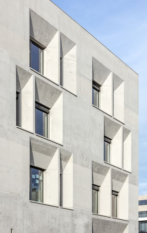 Concrete Facade Architecture, Minimalist Window, Facade Architecture Design, Concrete Facade, Concrete Architecture, Marseille France, Concrete Building, Brutalist Architecture, Building Facade