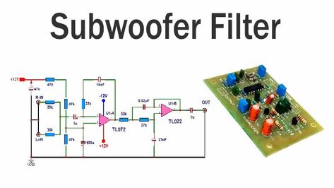 Subwoofer Filter Circuit using TL072 for Low Pass Low Pass Filter Subwoofer, Low Pass Filter Circuit Diagram, Bass Treble Circuit Diagram, Subwoofer Amplifier Circuit Diagram, Amplifier Circuit Diagram, Diy Subwoofer, Guitar Wiring, 12 Inch Subwoofer, Low Pass Filter