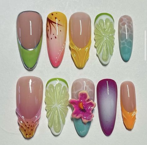 Hustlers Ambition, Summer Nail Art, Summery Nails, Glow Nails, Beach Nails, Funky Nails, Pretty Acrylic Nails, Floral Nails, Summer Nail