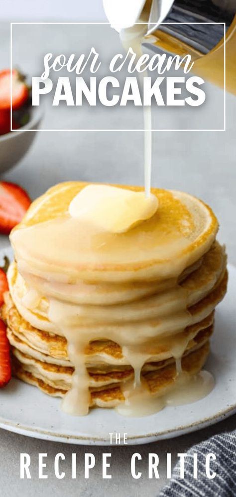 These sour cream pancakes are perfectly fluffy and soft. Their delightful taste pairs perfectly with every syrup. Your family will love them! Sour Cream Pancakes, Scotch Pancakes, Cream Pancakes, Homemade Sour Cream, Homemade Pancake Recipe, Best Pancake Recipe, Pancakes From Scratch, The Recipe Critic, Sour Cream Recipes