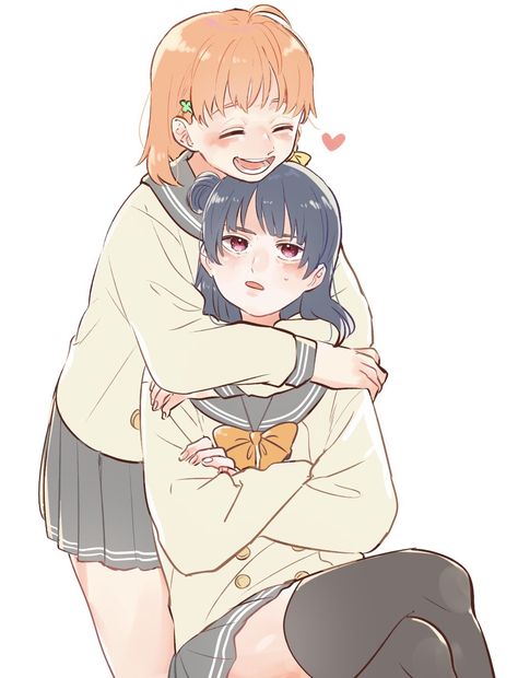 Hug Pose, Hugging Drawing, Anime Hug, Love Live Sunshine, Sunshine Love, Manga Drawing Tutorials, Lesbian Art, Online Manga, Drawings Of Friends