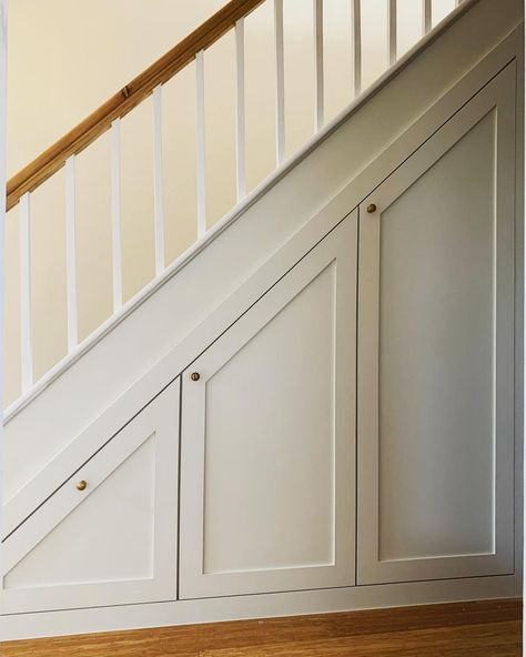 Understairs Storage Doors, Simple Under Stairs Storage, Sliding Door Under Stairs, Under Stairs Cupboard Panelling, Under Stairs Storage Door Ideas, Under The Stair Cupboard Ideas, Small Storage Under Stairs, Understairs Cupboard Door, Under Eves Storage