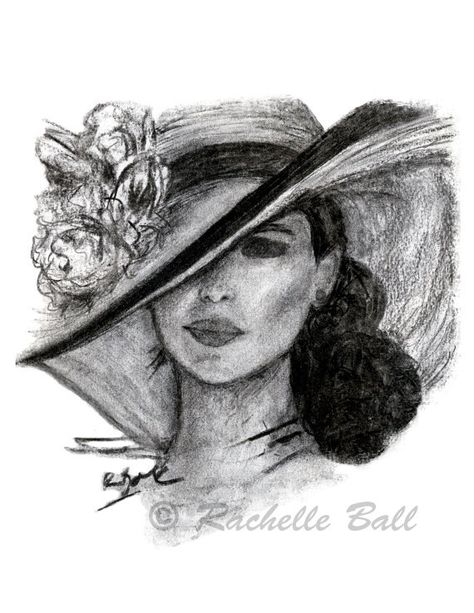 Beautiful Woman in Hat by R. Ball Fashion Illustrations Techniques, Illustration Techniques, Watercolor Fashion, Charcoal Art, Amazing Drawings, Pencil Art Drawings, Woman Drawing, Charcoal Drawing, Art Fashion