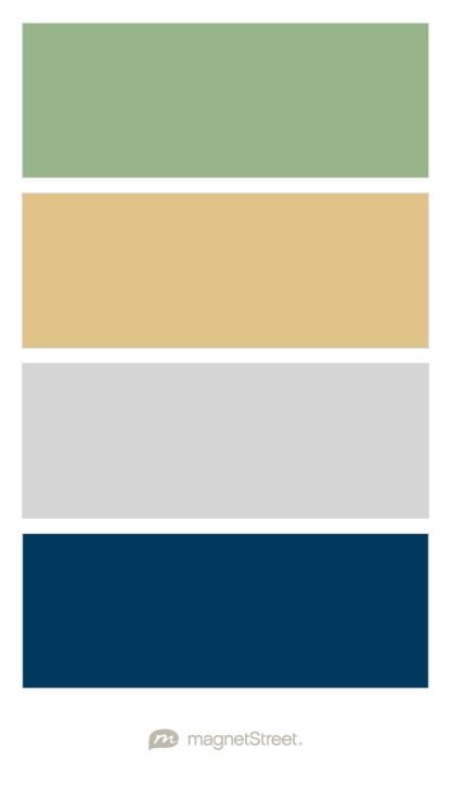 Sage, Gold, Silver, and Navy Wedding Color Palette + White - custom color palette created at MagnetStreet.com Nursery Color Palette, Boy Nursery Colors, Custom Refrigerator, Baby Boy Nursery Colors, Nursery Colors, Peach Wedding, Wedding Color Palette, Nursery Inspiration, Baby Boy Rooms