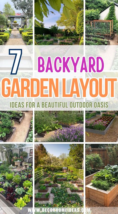 7 best backyard garden layout ideas designs Backyard Garden Designs, Perfect Garden Layout, Veggie Garden Layout, Flower Garden Layouts, Inground Pool Landscaping, Garden Layout Ideas, Backyard Layout, Fire Pit Landscaping, Backyard Garden Layout