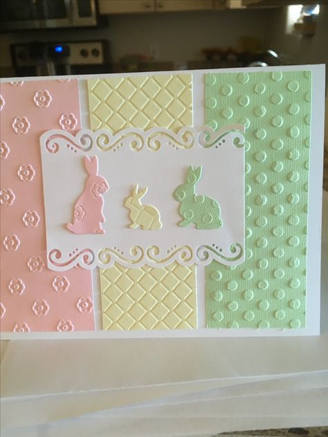 Embossed Easter Cards, Spring Cards Handmade Cardmaking, Homemade Easter Cards Ideas, Hand Made Easter Cards, Easter Cards Handmade Stampin Up Stamps, Easter Homemade Cards, Diy Easter Cards Ideas, Easter Diy Cards, Bunny Cards Handmade