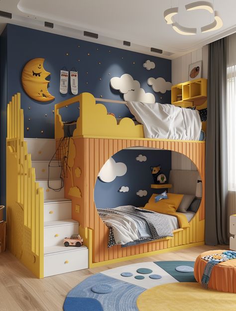 Fun Kid Beds, Space Boys Room, Child Bed, Child Bedroom Design, Childs Bedroom, Kids Bed Design, Creative Kids Rooms, Ideas Habitaciones, Space Themed Room