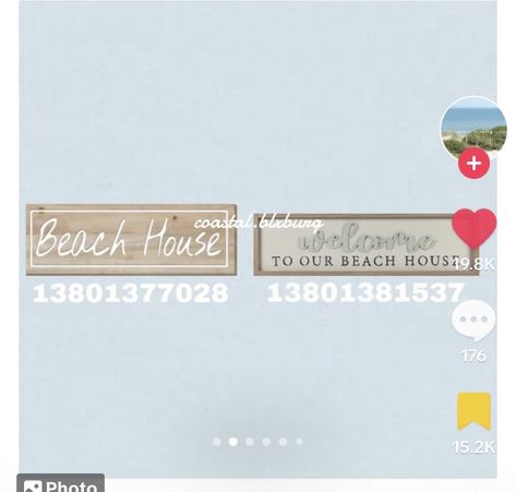 Beach House Dining Room Bloxburg, Welcome Home Bloxburg Decals, Beach House Codes Bloxburg, Bloxburg Coastal Sign Decals, Bloxburg Water Park Decal Codes, Bloxburg Decals Codes Surfboard, Beach House Sign Decal Bloxburg, Beachy Kitchen Bloxburg, Bloxburg Costal Exterior