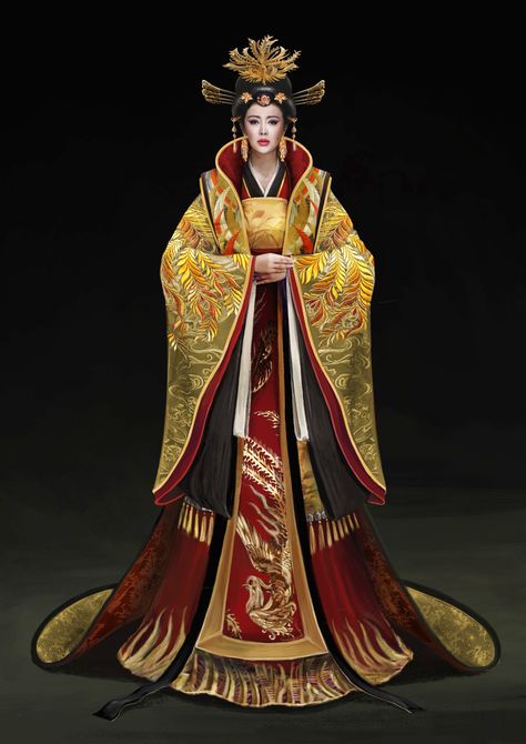 Chinese Empress Art, Chinese Queen, Traditional Dragon, Asian Couture, Chinese Empress, Asian Princess, Chinese Illustration, Chinese Princess, Chinese Traditional Costume