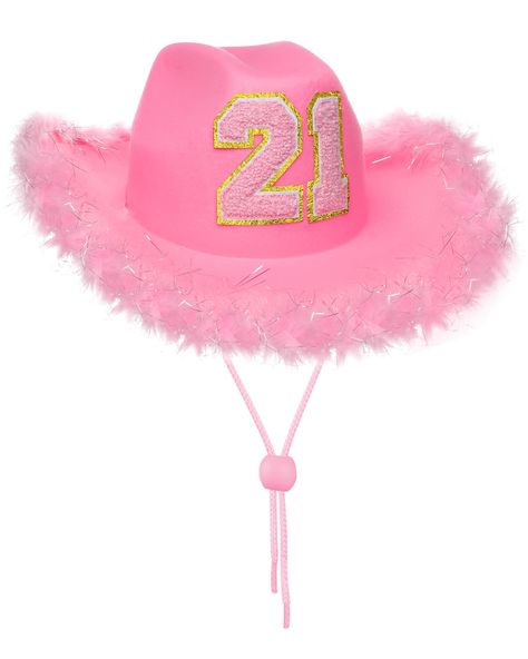 PRICES MAY VARY. ✨【Perfect For 21st Birthday】- With its stylish design, this 21st birthday cowgirl hat is perfect for any cowboy looking to celebrate their big day in style. The hat comes in a beautiful magenta color with a golden sparkly design that will make you stand out from the crowd. It also features a silver and gold glitter "21" emblem that adds to the celebratory nature of your big day. ✔️【One Size Fits All】- This cowgirl hat is 1 size fits all to accommodate a standard adult female( He 21 Cowgirl Hat, 21st Birthday Hat, 21st Birthday Cowboy Hat Diy, Cowboy 21st Birthday Party, 21st Birthday Cowgirl, 21 Birthday Cowgirl Hats, Pink Cowgirl Hats Party, Birthday Cowgirl Hat, Alcohol Cow Girl Hats