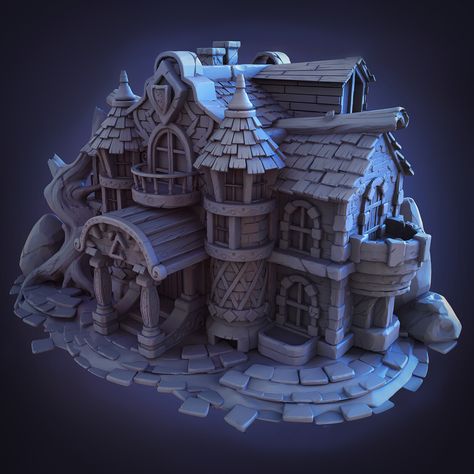 Stylized House, Old Fashioned House, Cube World, Video Game Artist, Cartoon House, 3d House, Isometric Art, Fantasy Props, Isometric Illustration