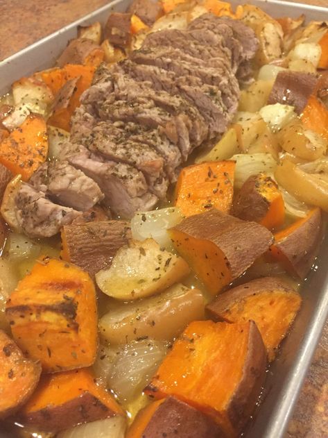 Pork Roast With Sweet Potatoes And Apples, Pork Tenderloin With Apples And Sweet Potatoes, Pork Loin Sweet Potato Crock Pot, Easy Pork Roast, Apples And Sweet Potatoes, Sweet Potatoes And Apples, Potatoes And Apples, Pork Roast With Apples, Teriyaki Pork Tenderloin