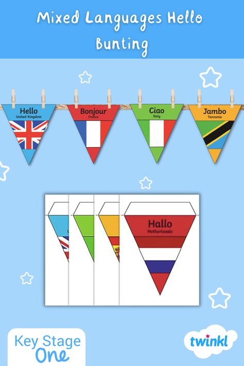 World Language Bulletin Board Ideas, Hello In Different Languages Printable, World Bulletin Board, Classroom Bunting, Hello In Languages, European Languages, Free Teaching Resources, World Languages, School Bulletin Boards