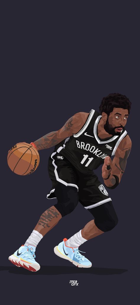 Kyrie Irving Artwork, Kyrie Irving Wallpapers Brooklyn, Nba Art Wallpaper, Basketball Lockscreen, Kyrie Wallpaper, Kyrie Irving Wallpapers, Nba Cartoon, Basketball Vibe, Kyrie Irving Brooklyn Nets