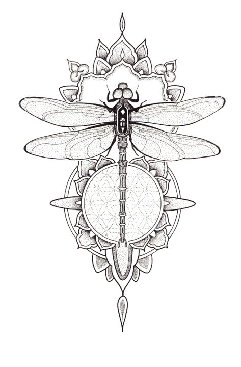 Tattoo Design Mandala, Dragonfly Mandala, Dragonfly Artwork, Dragonfly Drawing, Flower Of Life Pattern, La Tattoo, Tattoos Infinity, Dragonfly Tattoo Design, Dragonfly Insect