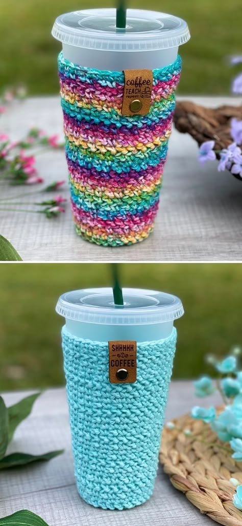 Crochet 32 Oz Cup Cozy, Crochet Slim Can Cozy Free Pattern, Cup Coozie Crochet, Granny Square Cup Cozy, Crochet Stanley Cup Cozy, Crochet Gift Free Pattern, Crochet Cup Holder Free Pattern, Pumpkin Cup Cozy, Pantry Storage Ideas