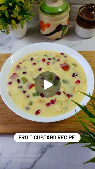 Divya | 📍 Ranchi on Instagram: "Fruit custard recipe 😍. Save this for later ❤️.

Ingredients - 
🔸 Milk - 4 cup
🔸 Custard powder - 3 tbsp 
🔸 Sugar - ¼ cup 
🔸 Apple - 1 
🔸 Grapes - ½ cup 
🔸 Banana - 1 
🔸 Pomegranate - ½ cup 
🔸 Nuts - 3-4 tbsp 

Do try this super delicious fruit custard recipe and let me know if you liked it or not 😍😍.

Follow @cookingdiaryathome 
For more such amazing content ❤️

❌NO REPOST ❌

#reelinstagram #recipereels #fruit #dessert #easyrecipe #cookingdiaryathome" Custard Powder Recipes, Fruit Custard Recipe, Fruit Custard, Custard Recipe, Custard Powder, Custard Recipes, Fruit Cups, Fruit Dessert, Apple Desserts