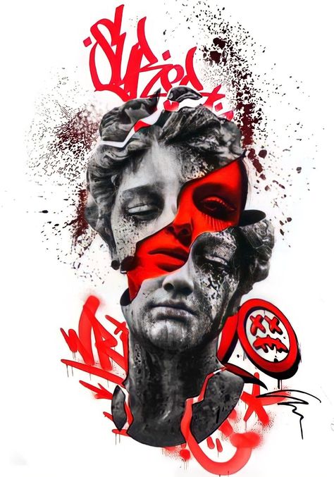 Graphic Art Designs Drawings, Red Tattoo Men, Surreal Tattoo, Graffiti Tattoo, Trash Polka Tattoo, Geniale Tattoos, Tshirt Printing Design, Image Swag, Trash Polka